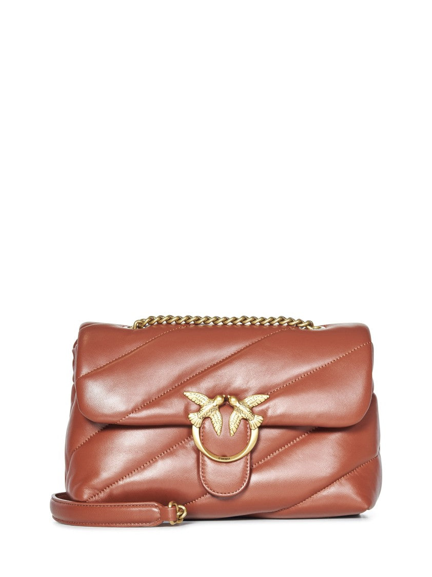 Pinko Maxi Quilted Sheepskin Shoulder Bag In Rust