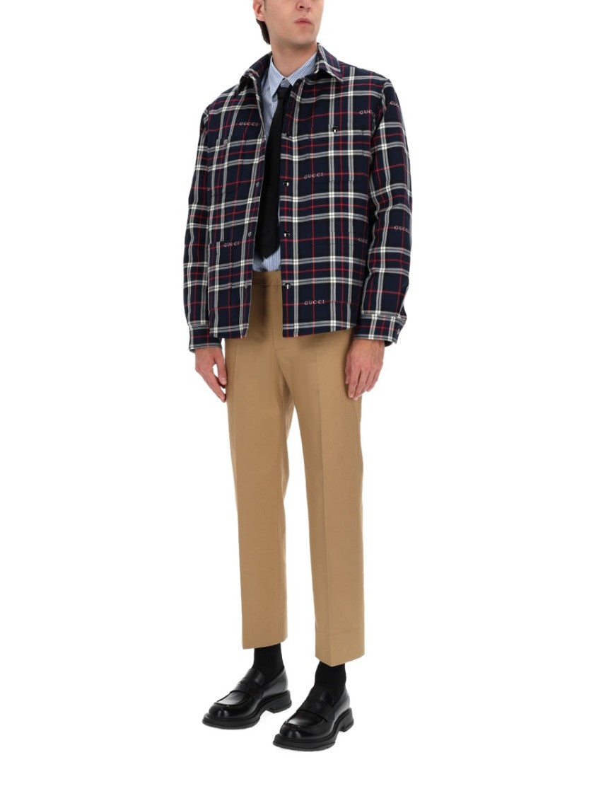 Gucci Plaid Cotton Overshirt With Integrated Logo