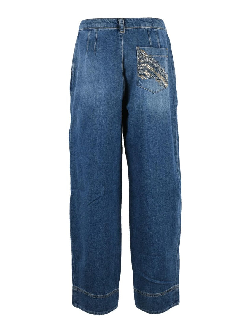 Liu Jo Baggy Wide Leg Denim Jeans With Zip Closure