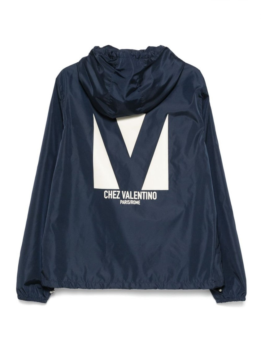 Valentino Midnight Blue Logo Jacket With Graphic Detailing