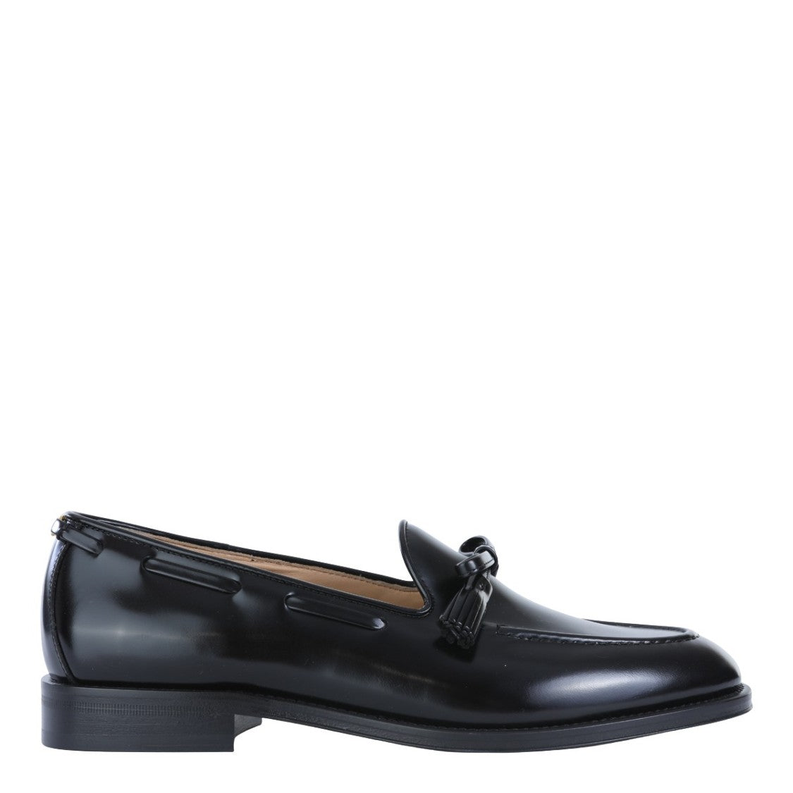 Valentino Garavani Polished Black Leather Loafers With Decorative Tassels
