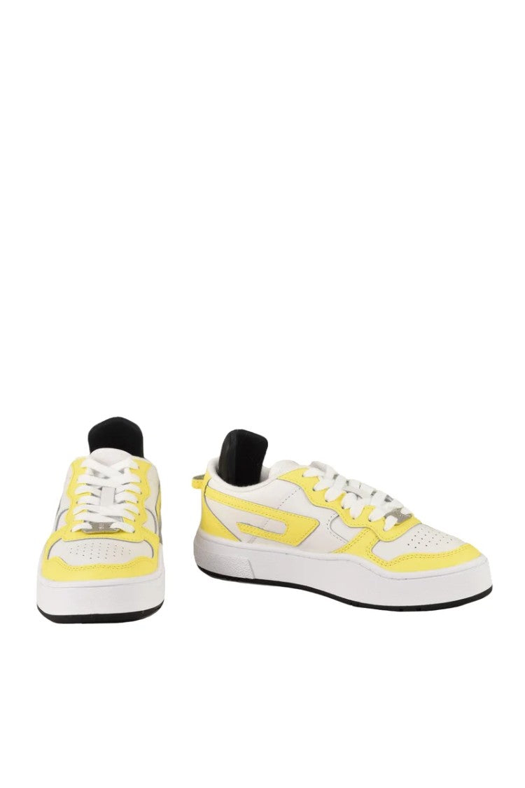 Diesel White/Yellow Polyurethane Sneakers