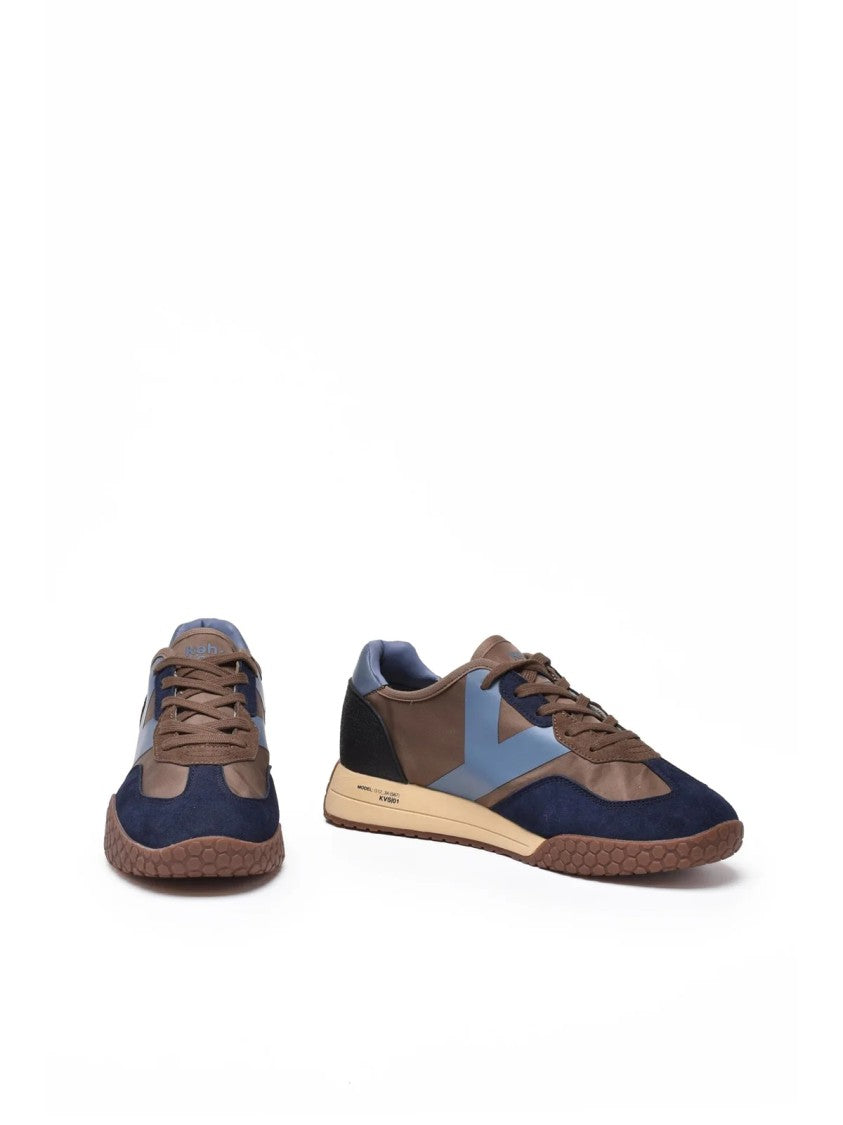 Keh-Noo Brown-Blue Leather Patchwork Sneakers