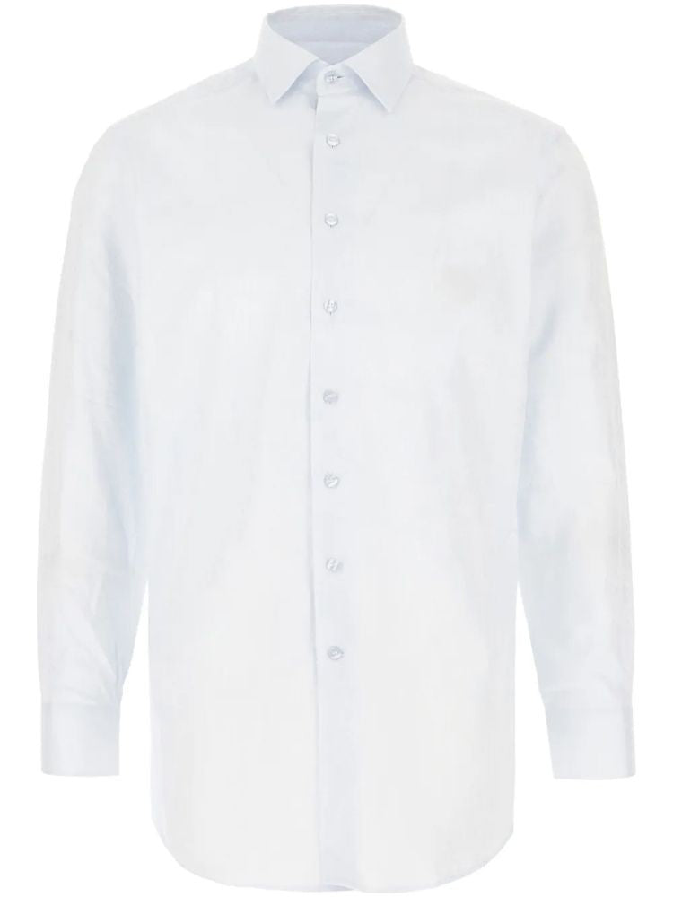 Etro Blue Roma Pointed Collar Curved Hem Cotton Long-Sleeve Shirt