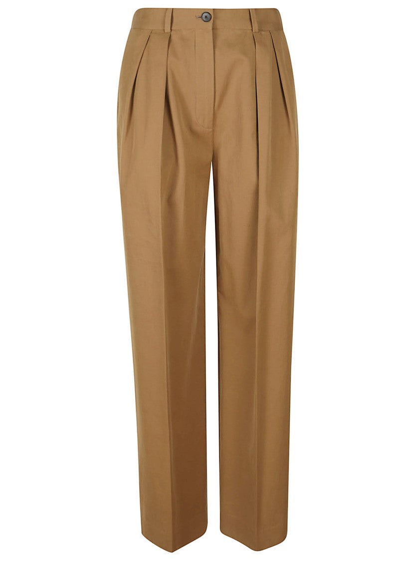 The Row High-Waisted Brown Pants With Relaxed Fit And Pleated Details