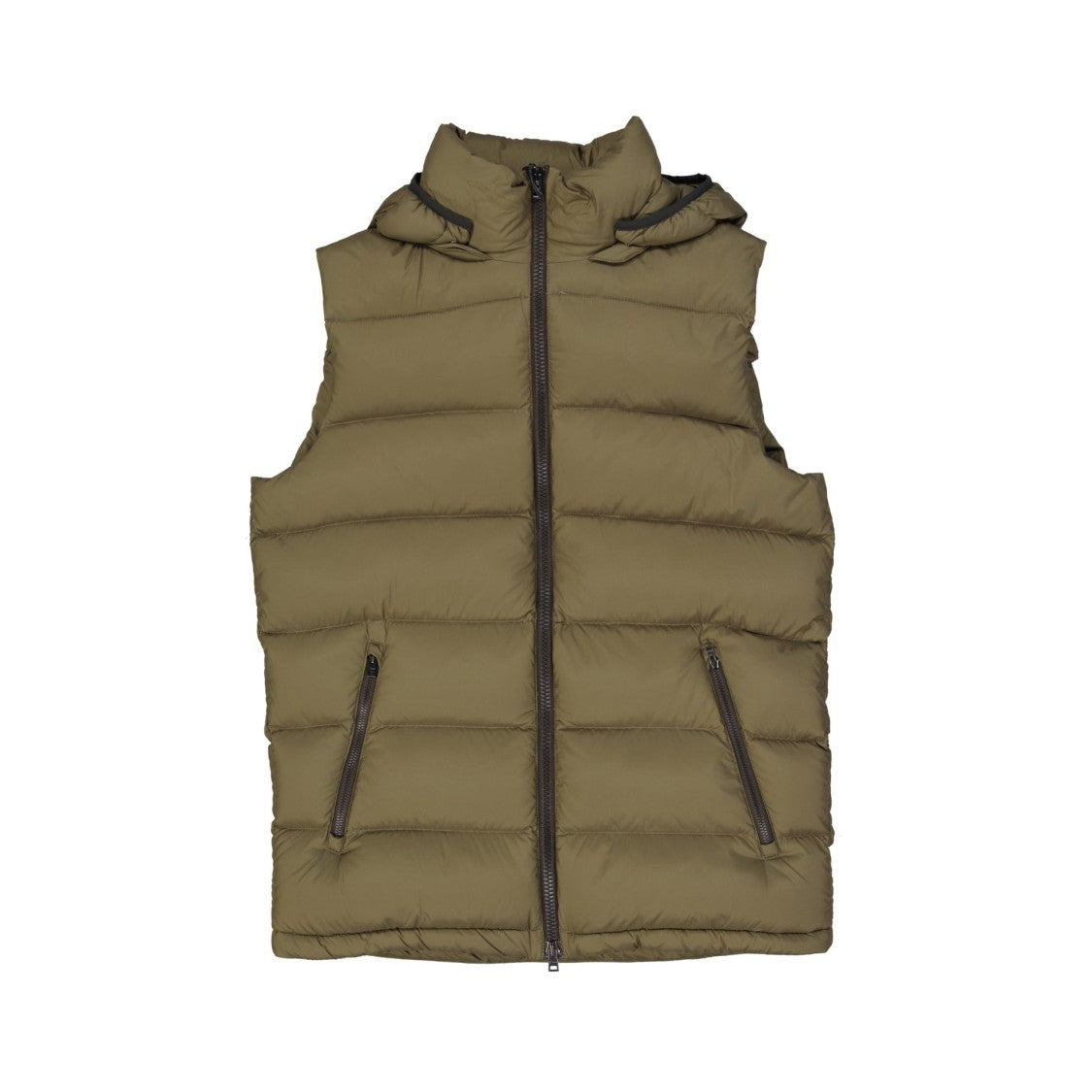 Herno Quilted Brown Padded Gilet With Detachable Hood
