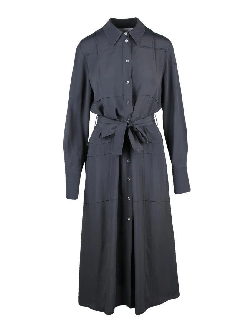 Beatrice.B Grey Acetate And Silk Midi Shirt Dress With Matching Belt