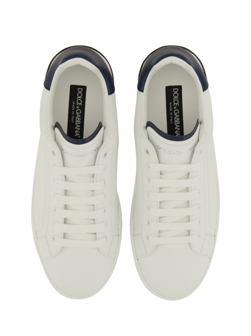 Dolce & Gabbana Low-Top Sneaker In Smooth Leather With Navy Accents