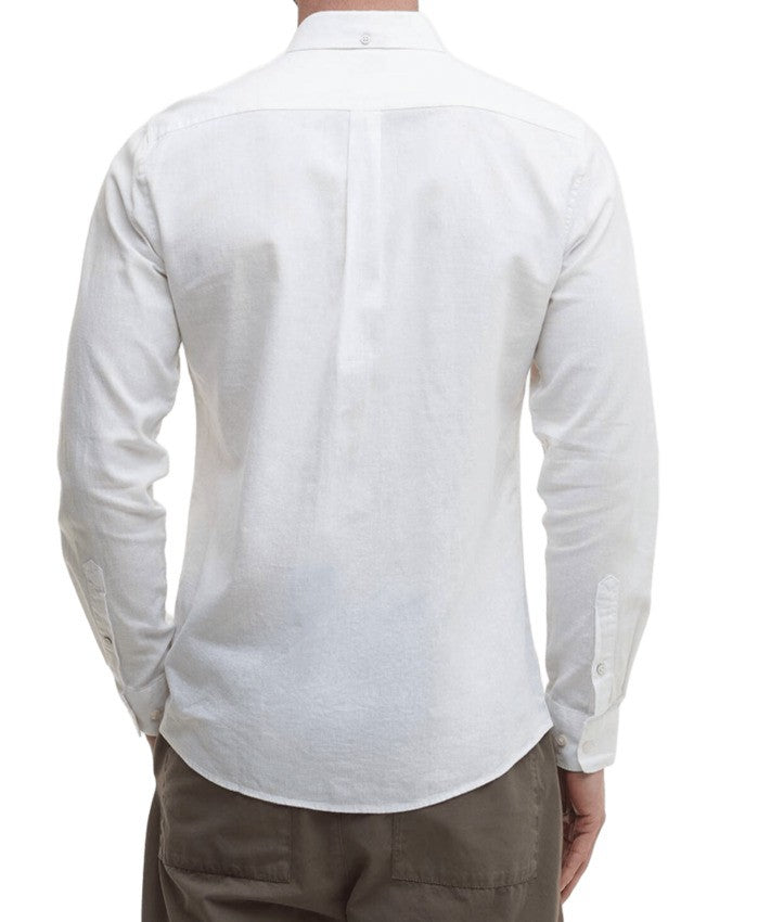 Barbour Tailored White Linen-Cotton Shirt With Button-Down Collar