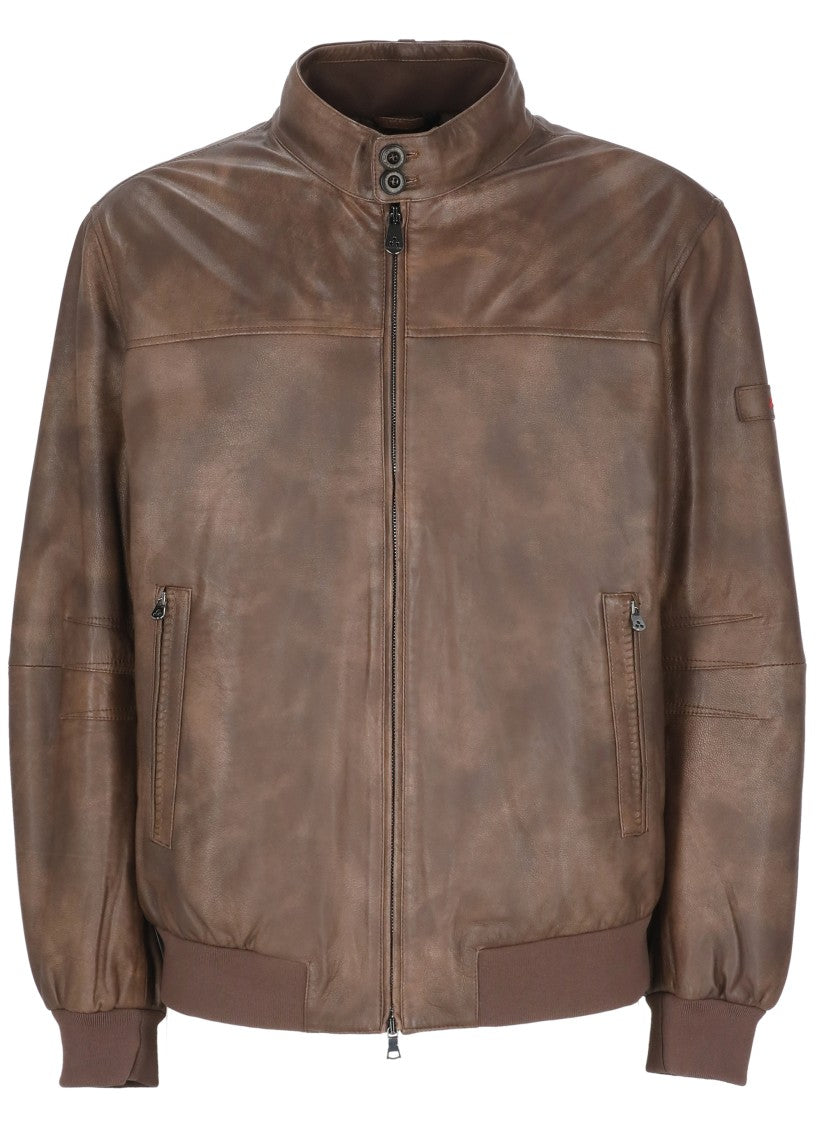 Peuterey Brown Fionia High Neck Padded Leather Jacket