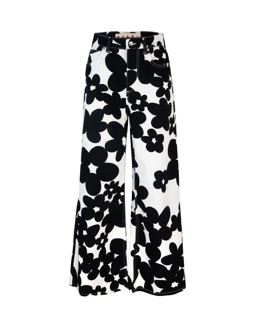 Marni Cotton Pants With Dillies Print – Black And White