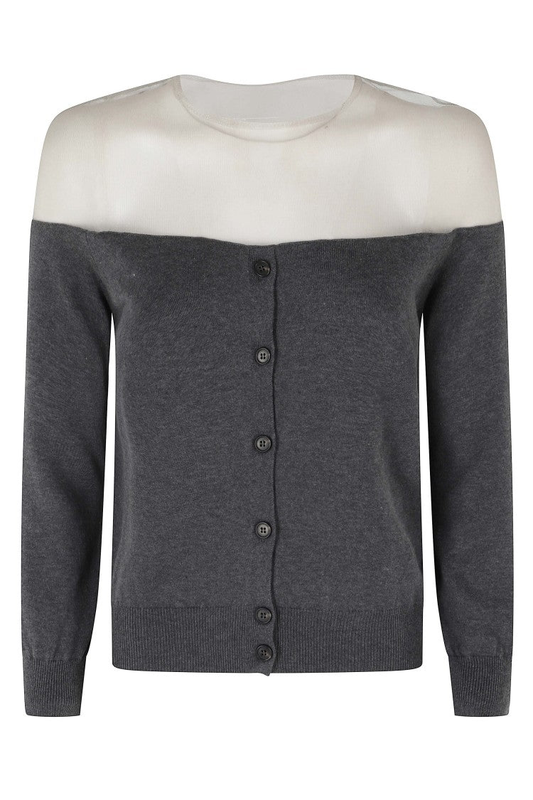 Mm6 By Maison Margiela Gray Transparent-Knit Back-Seam Cotton Cardigan