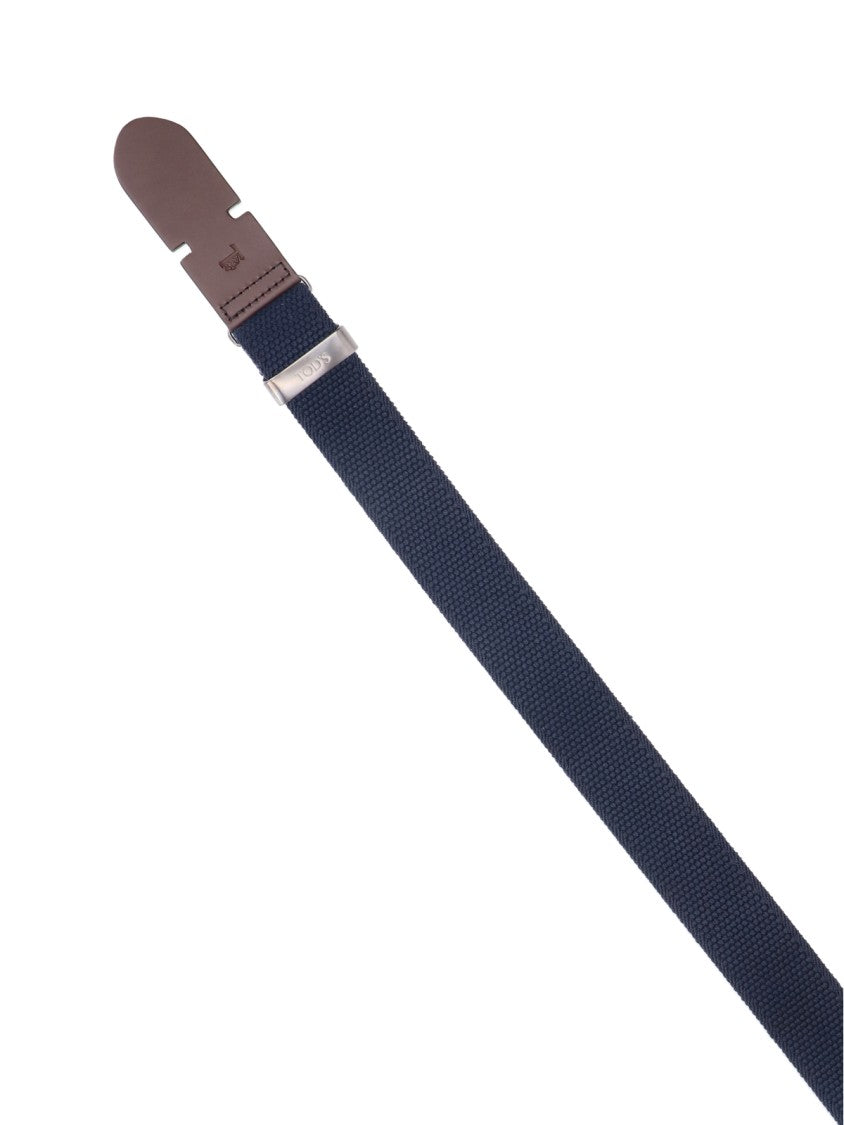 Tod's Blue Canvas Greca Leather Belt