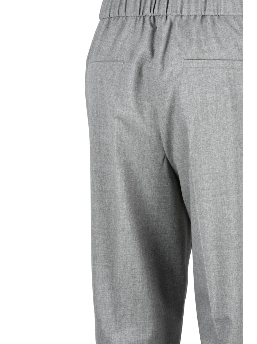 Peserico Grey Stretch Virgin Wool Embroidered Formal Pants