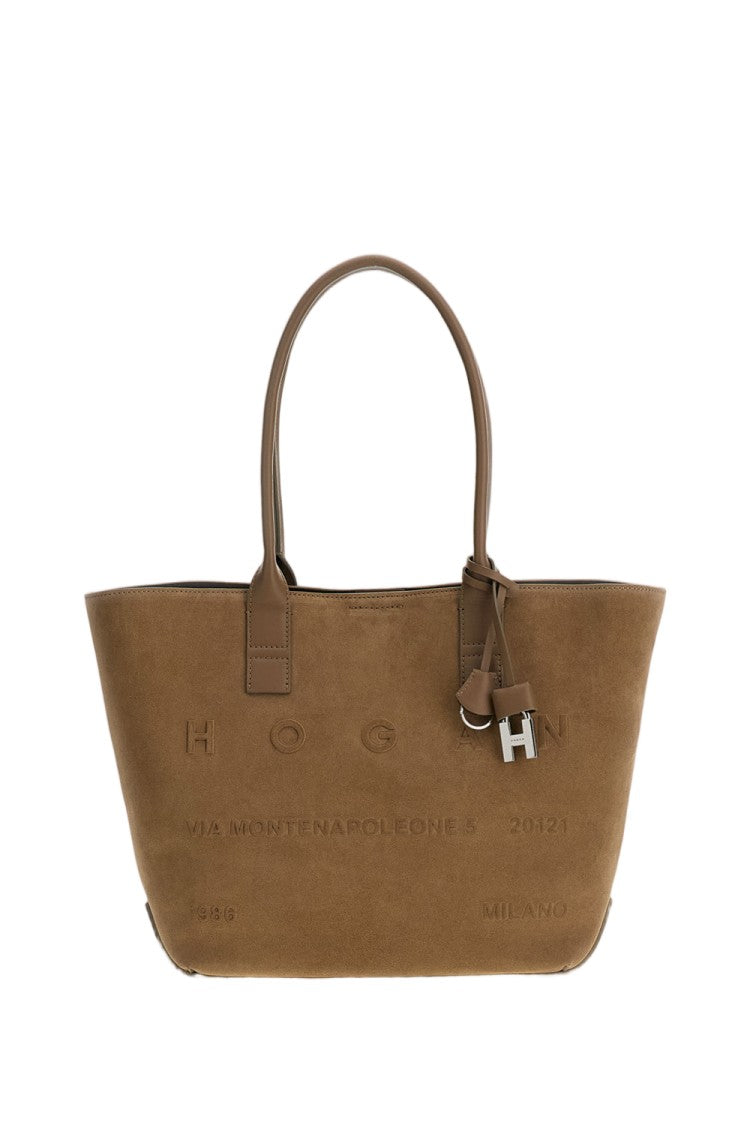 Hogan Embossed Suede Leather Small Shopping Bag With Internal Pouch