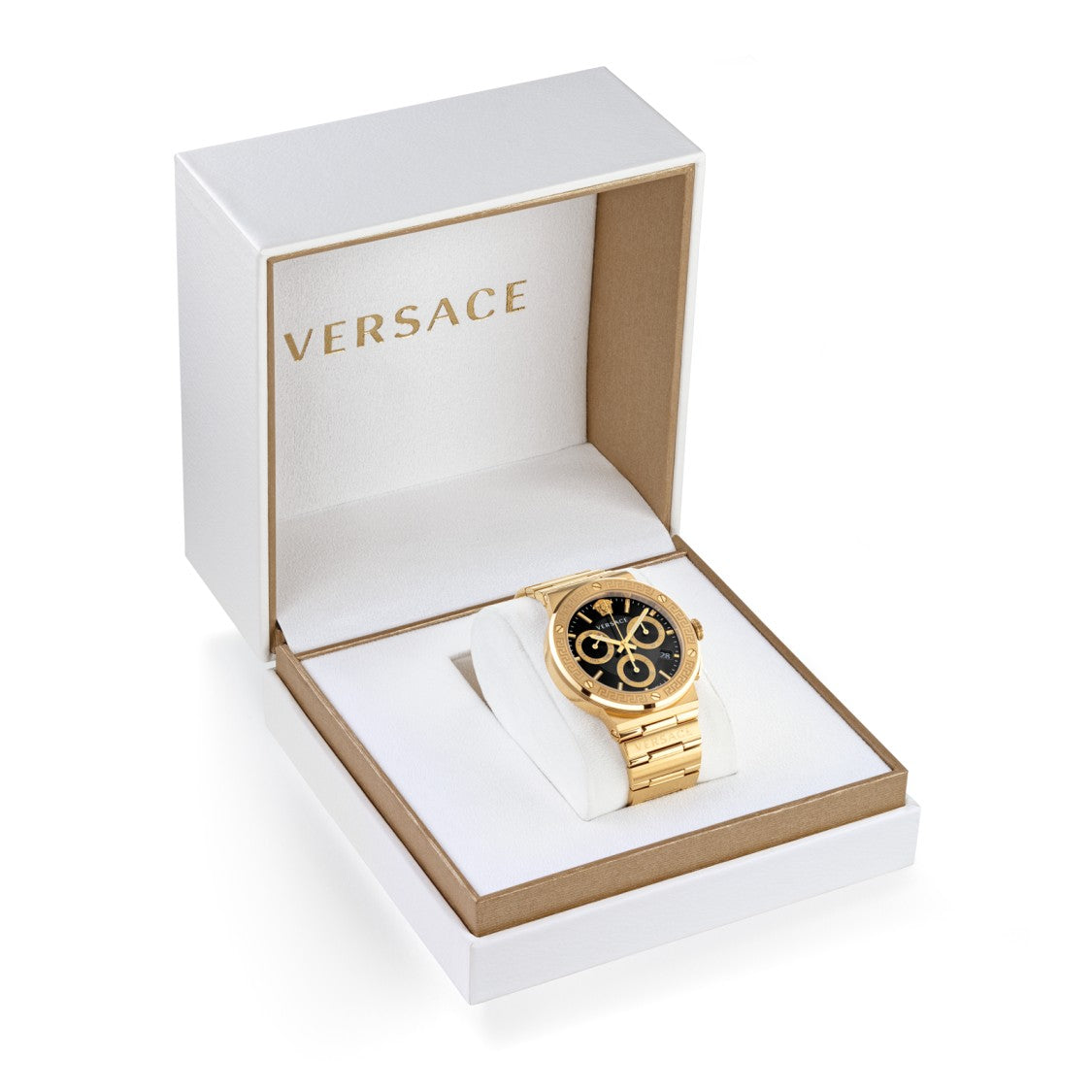 Versace Greca Logo Chrono Gold Timepiece With Swiss Movement