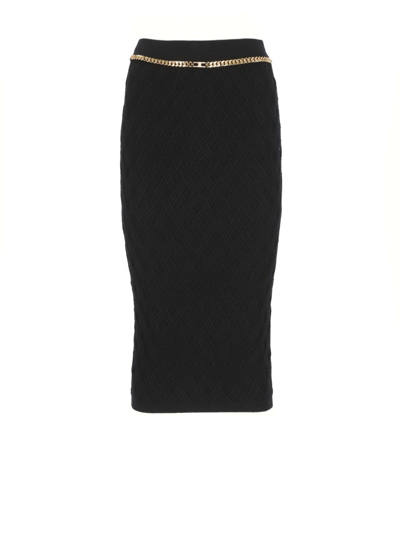 Elisabetta Franchi Fitted Black Viscose Midi Skirt