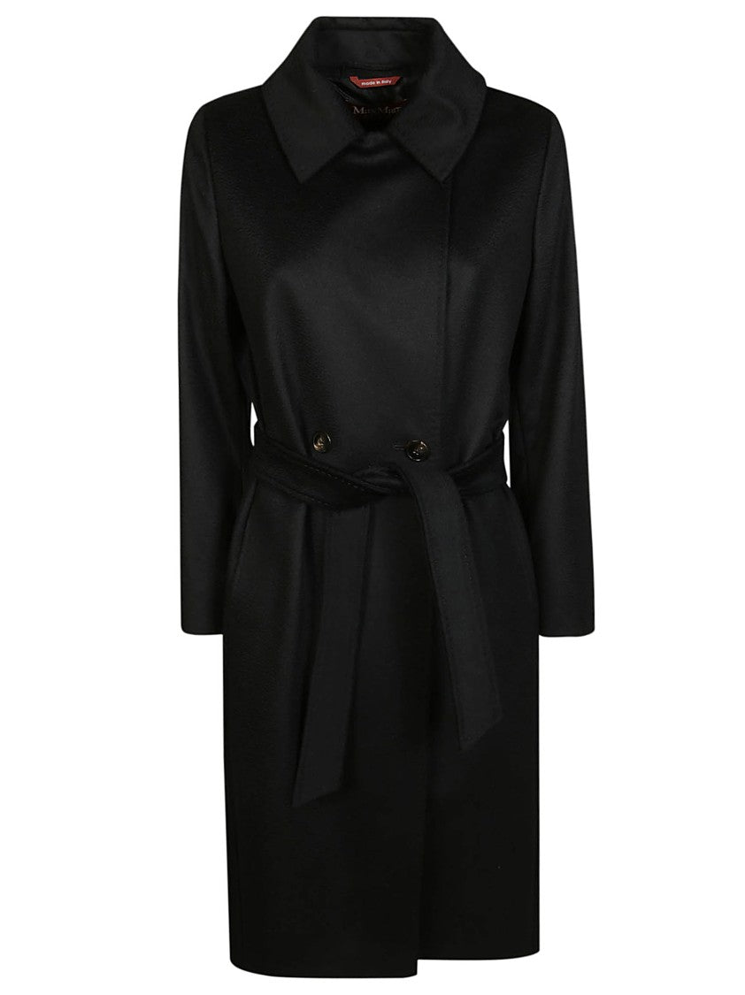Max Mara Straight-Cut Black Coat With Double-Button Closure