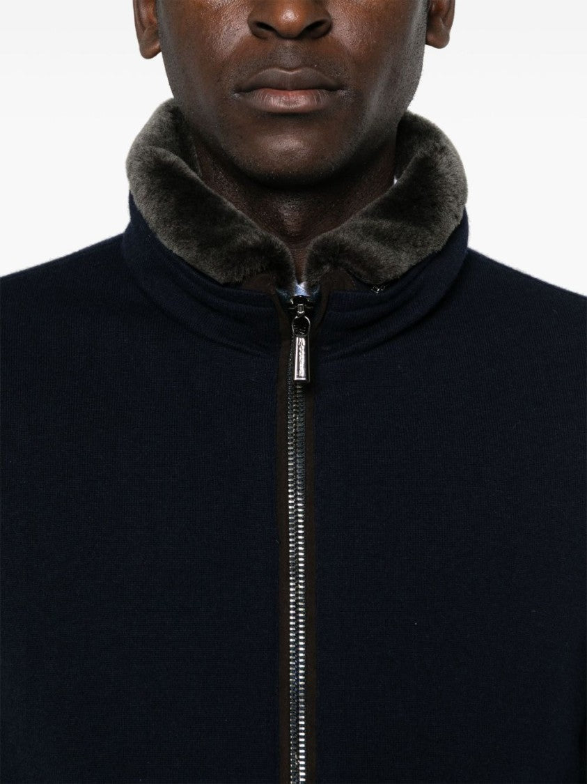 Moorer Padded Fleece Zip-Up Jacket With Detachable Faux-Fur Collar
