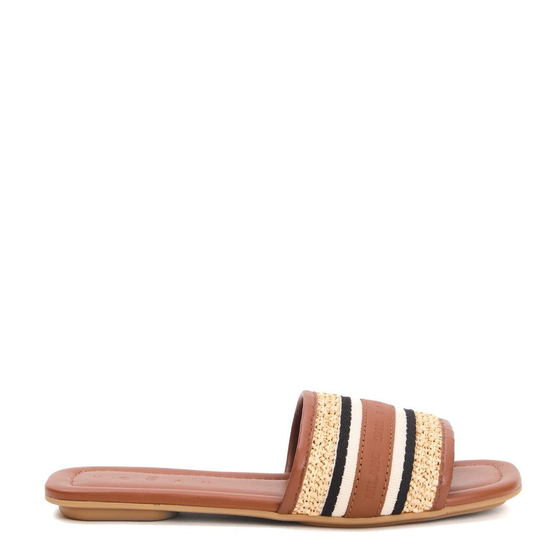 Hogan Cognac Leather Raffia Slipper