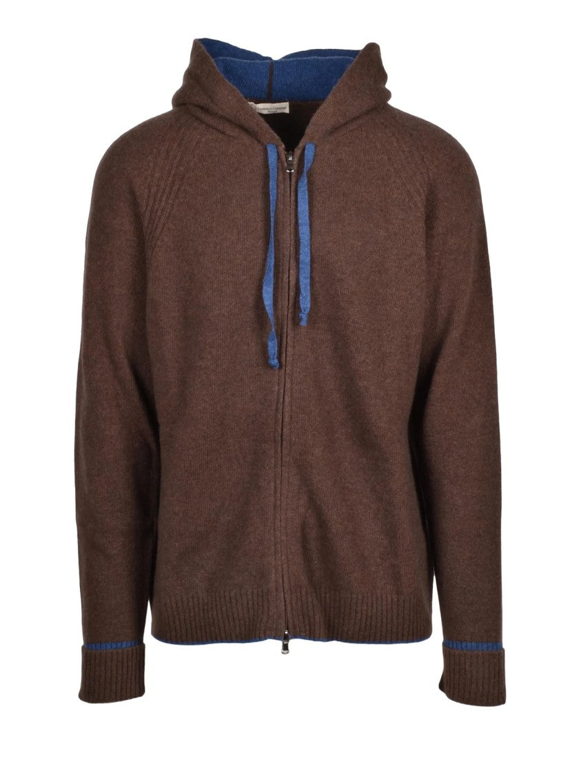 Cashmere Company P. Zip-Up Brown Cashmere Sweater With Hood And Drawstrings