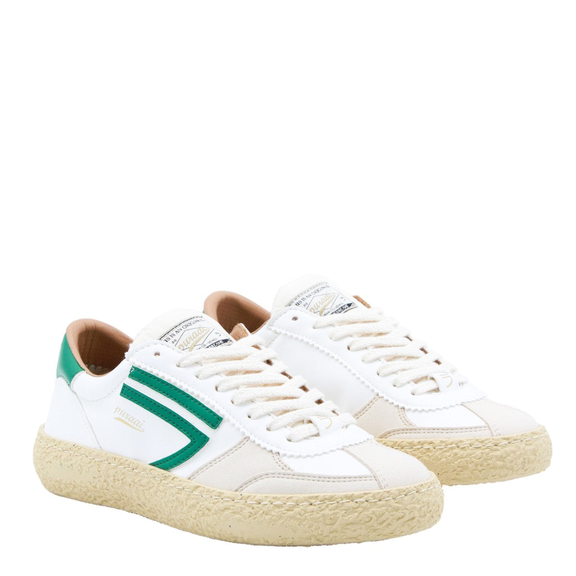 Puraai White Sneakers With Green Accents