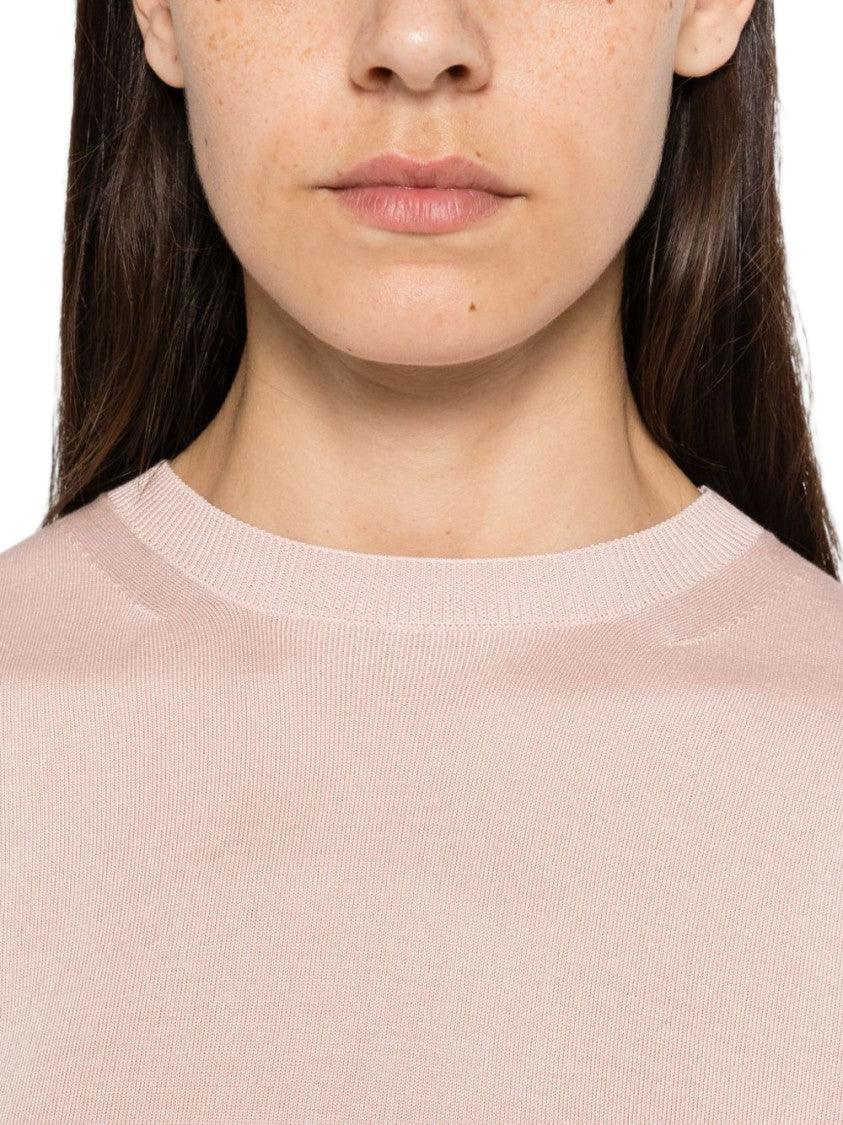 Max Mara Short-Sleeved Silk And Nylon Top With Ribbed Trim