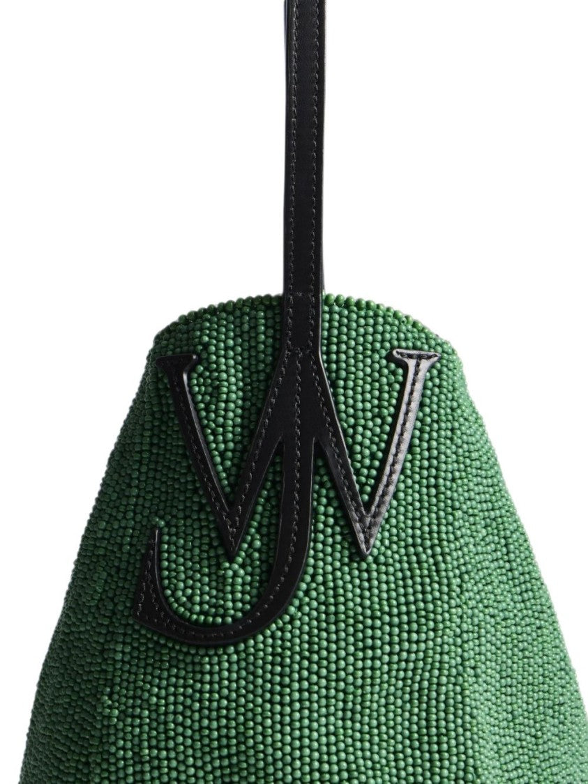 J. W. Anderson Textured Green Beaded Logo Shoulder Bag