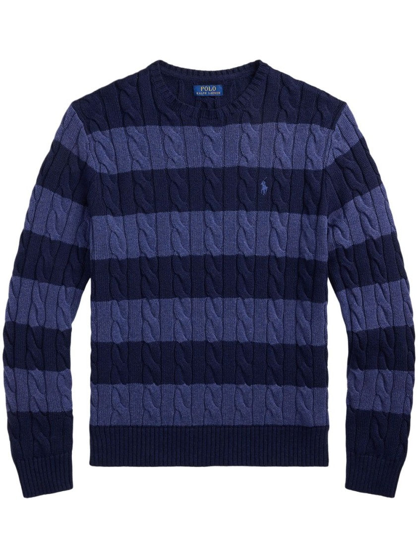 Polo Ralph Lauren Navy Blue Cotton Sweater With Textured Horizontal Stripes