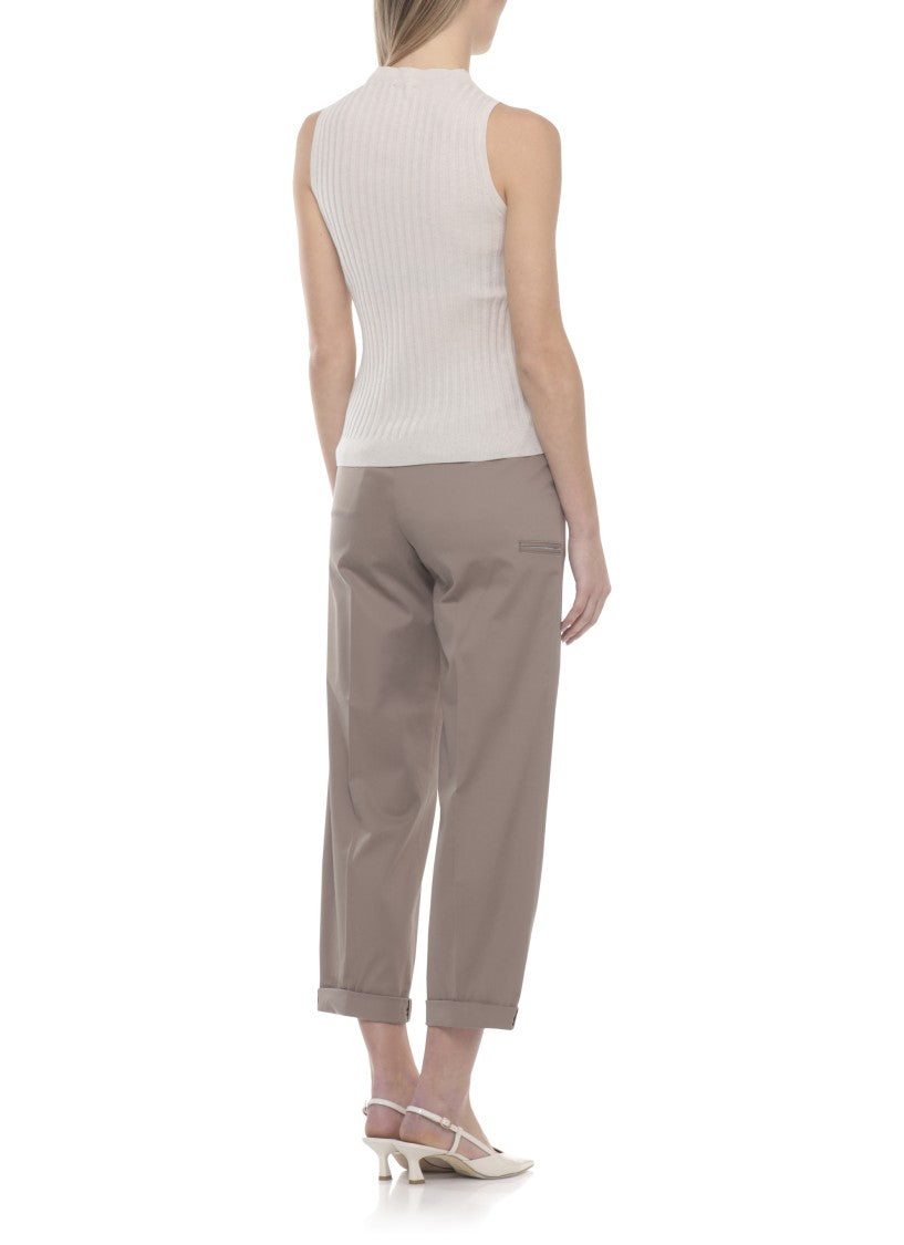 Peserico Beige Ribbed Pattern Cotton Tank Top