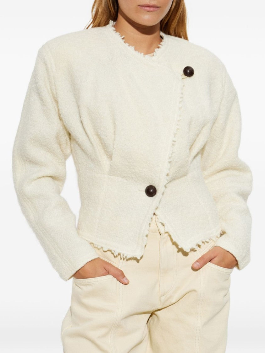 Isabel Marant Black Asymmetrical Cropped Textured Fitted Jacket