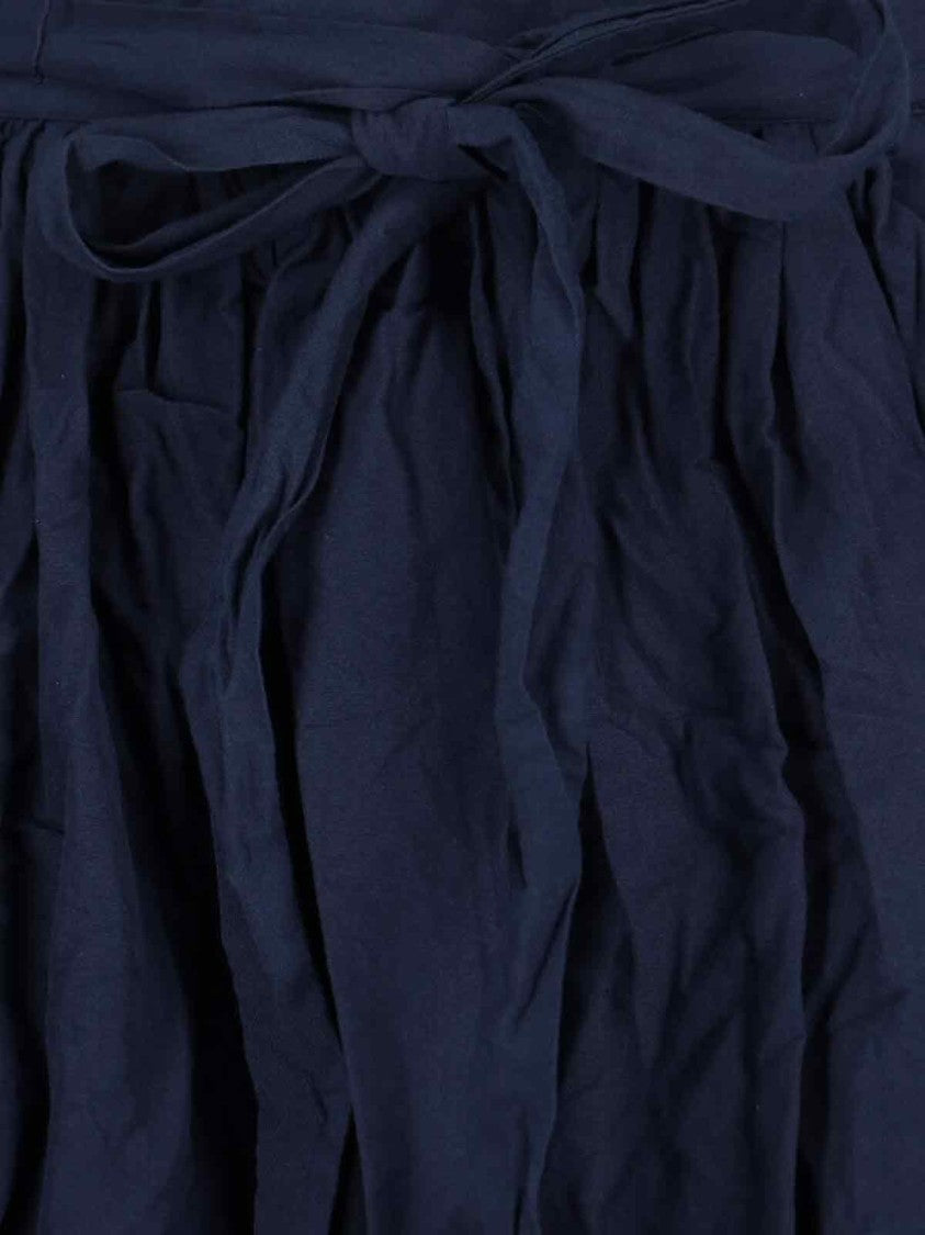Daniela Gregis Cotton Satin Pleated Skirt – Navy