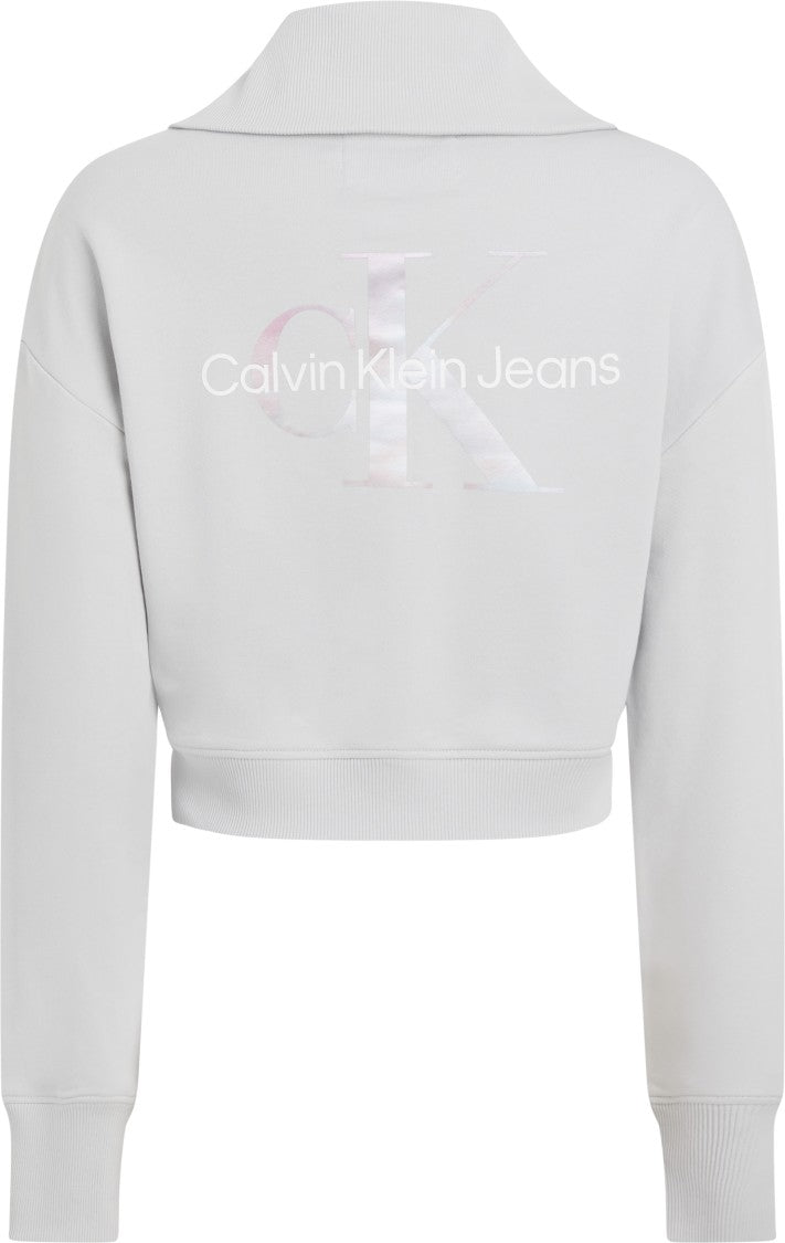 Calvin Klein Cropped Square Cut Cardigan With Iridescent Logo