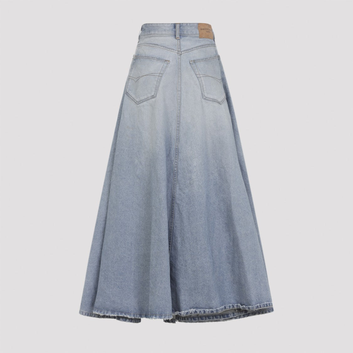 Balenciaga High-Waisted Flared Denim Skirt With Raw Hem Detail