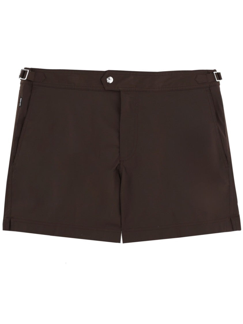 Tom Ford Polyester Flat Front Single Button Swim Shorts