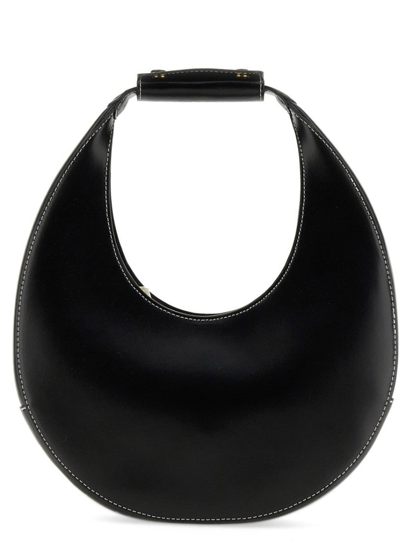 Staud Moon Crescent-Shaped White Stitching Handbag
