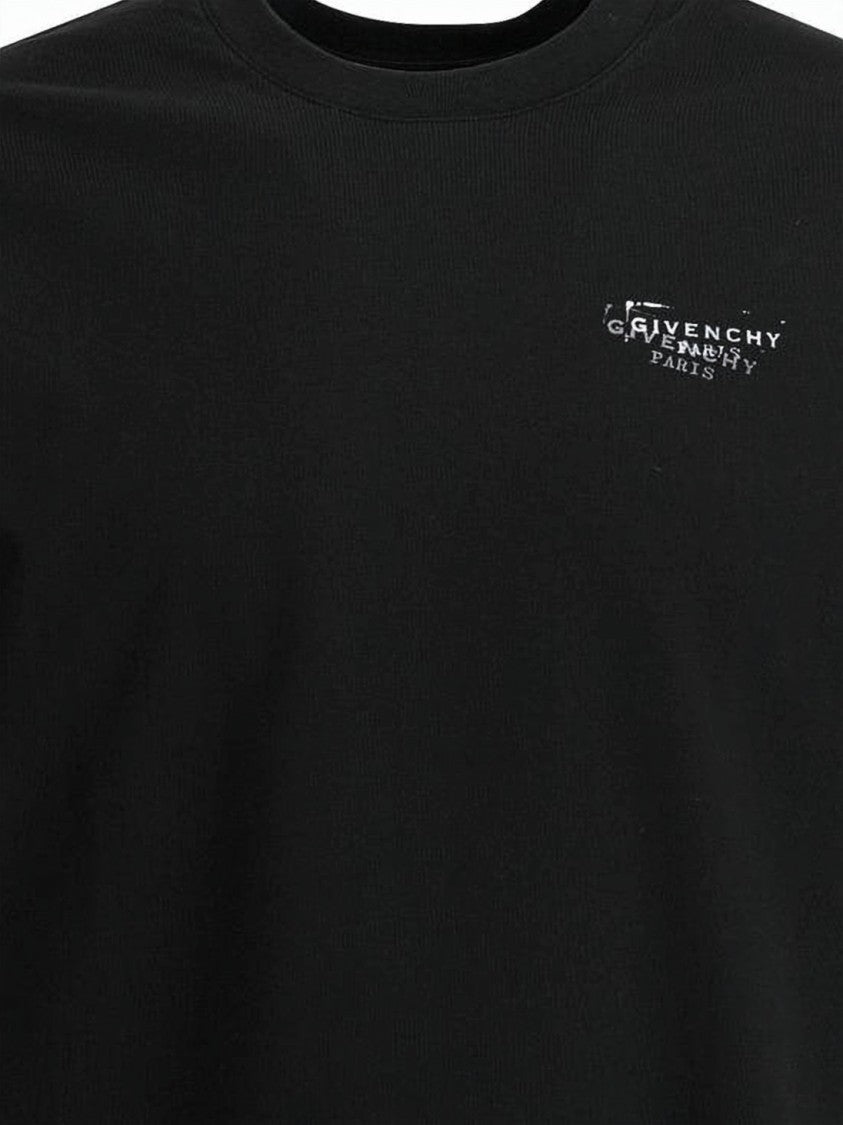 Givenchy Short-Sleeve Black Cotton T-Shirt With Distressed Logo Prints