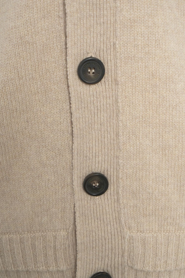 Atomo Factory Beige Relaxed-Fit Cardigan With Classic V-Neck And Button Closure