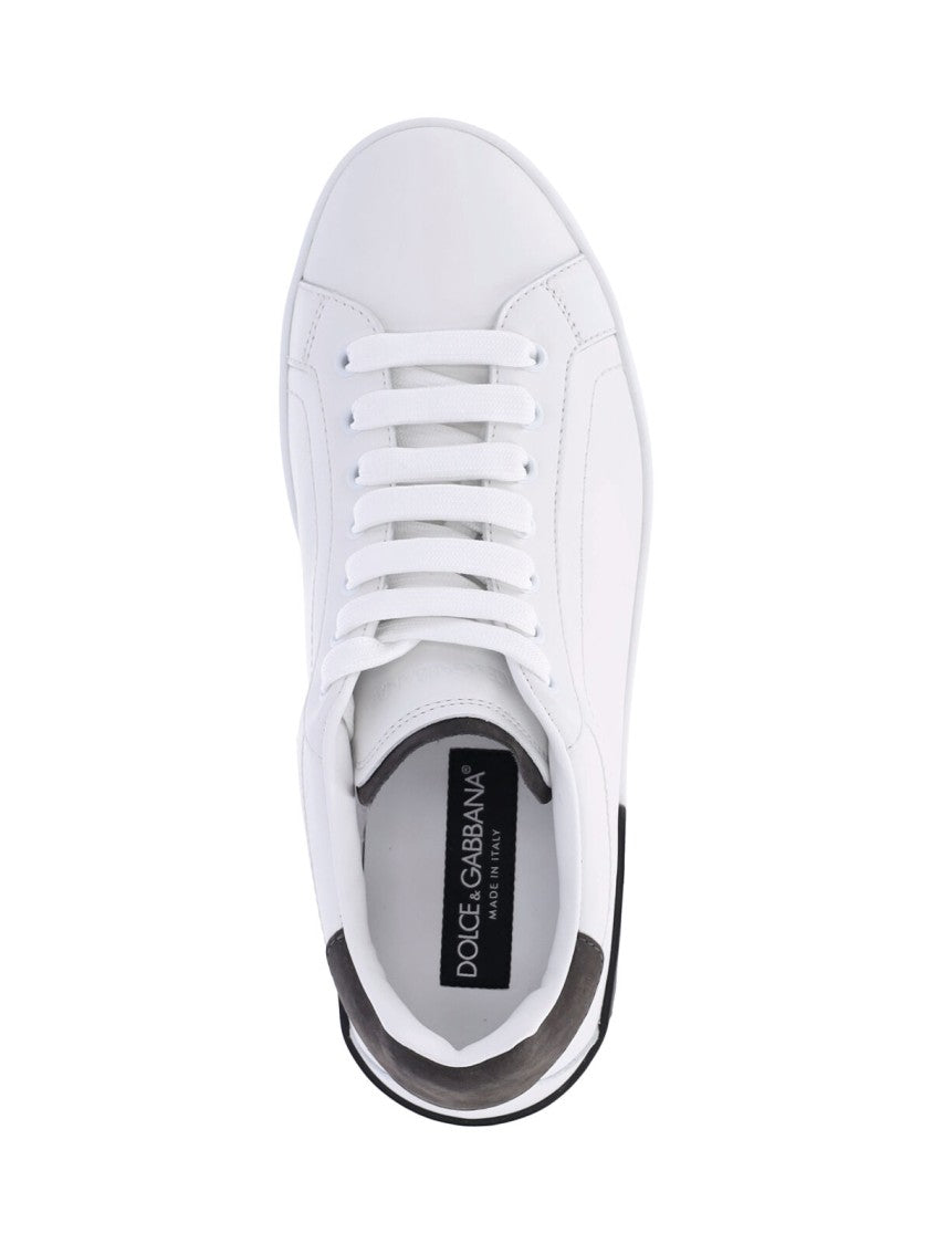 Dolce & Gabbana White Low-Top Leather Suede Heel-Tab Sneakers
