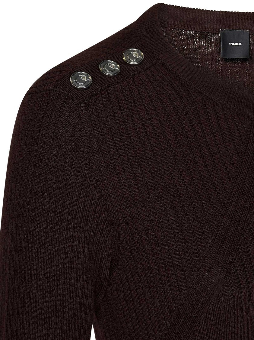 Pinko Ribbed Stretch Wool Sweater With Logo Buttons