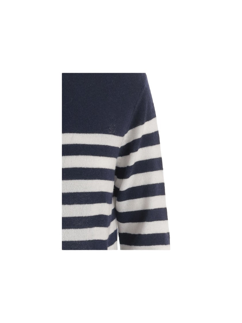 Bruno Manetti Navy And White Striped Cashmere Sweater
