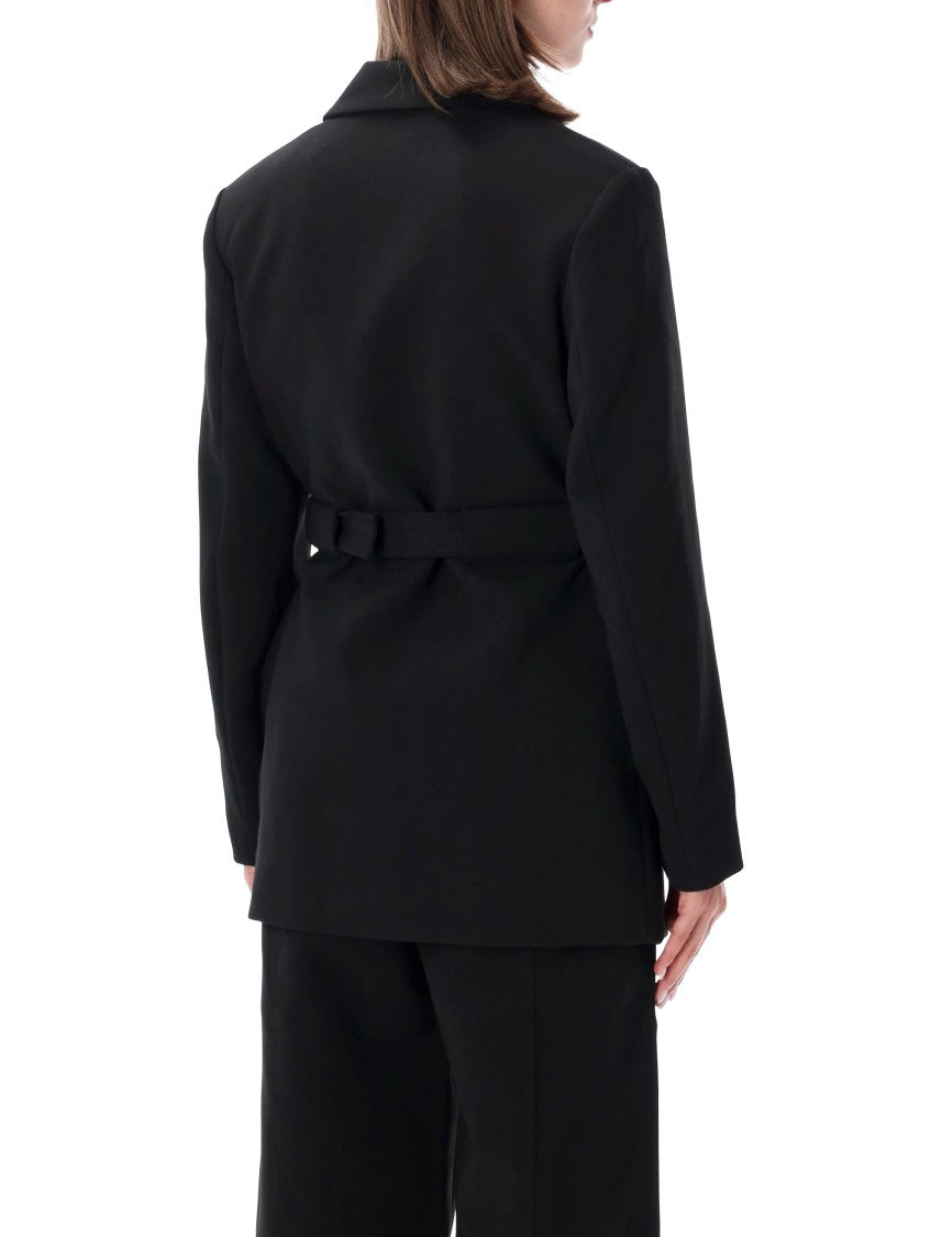 Ganni Narrow Black Blazer Belt With Double-Prong Buckle