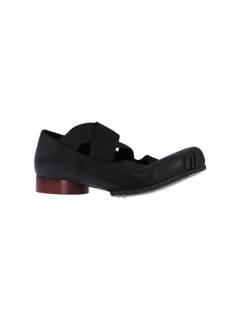 Uma Wang Black Square-Toe Leather Flats