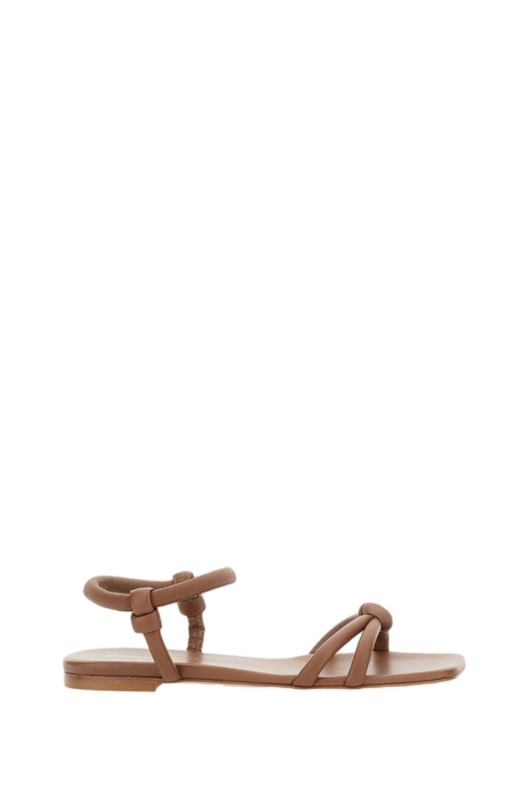 Gianvito Rossi Square Open Toe Flat Sandals With Knot Detail In Calfskin