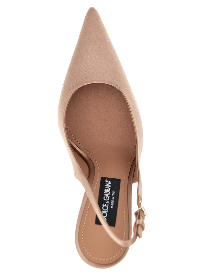 Dolce & Gabbana Pointed Toe Satin Slingbacks With Adjustable Strap