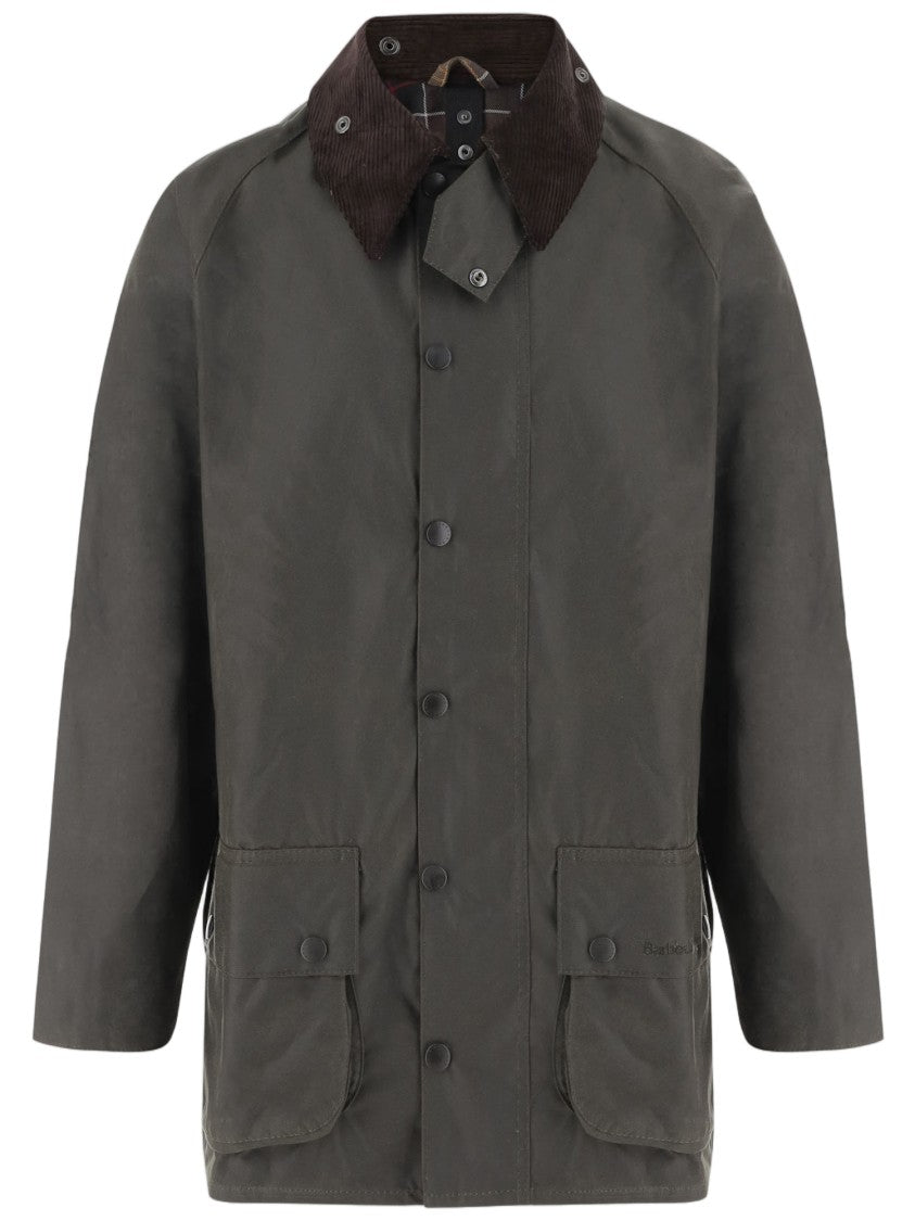 Barbour Olive Green Waxed Cotton Corduroy Collar Jacket