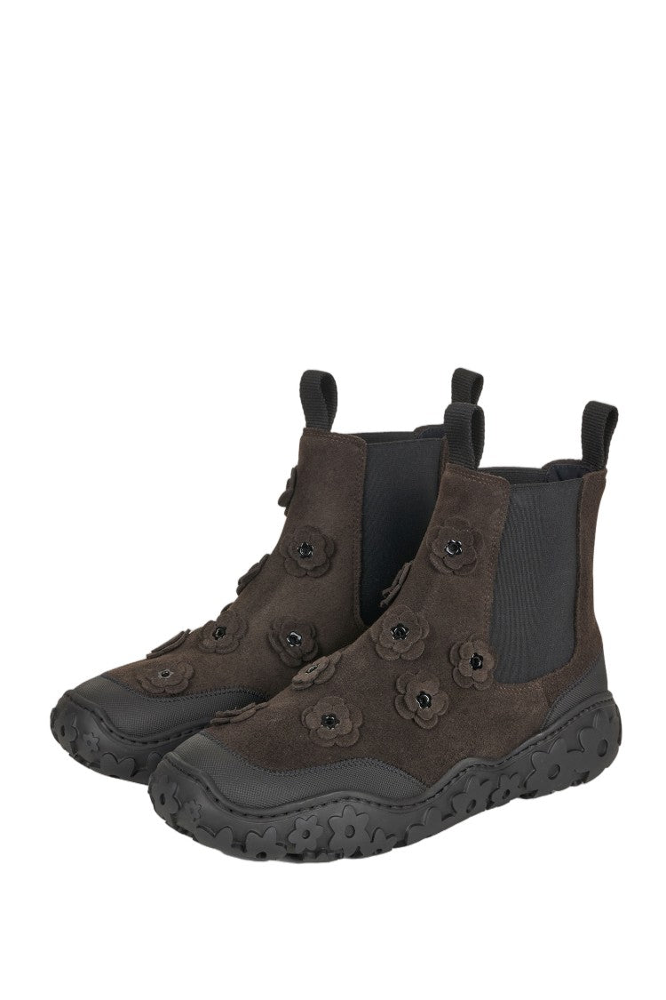 Cecilie Bahnsen Floral Appliqué Suede Chelsea Boots With Rubber Sole