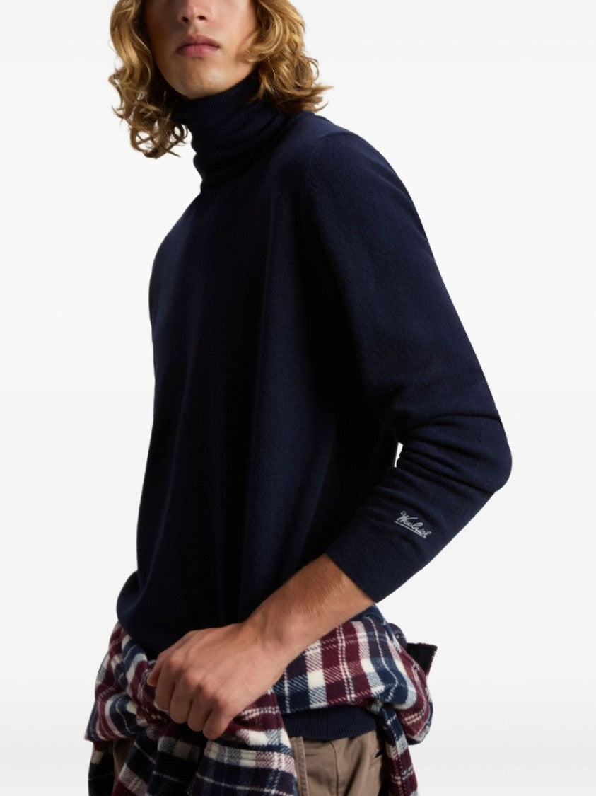 Woolrich High Neck Blue Wool Sweater