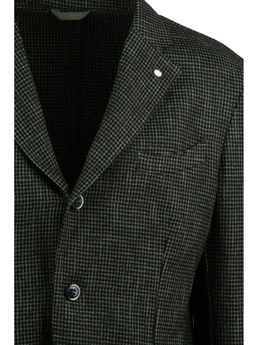 Luigi Bianchi Rounded Jacket With Suede Effect And Houndstooth Pattern