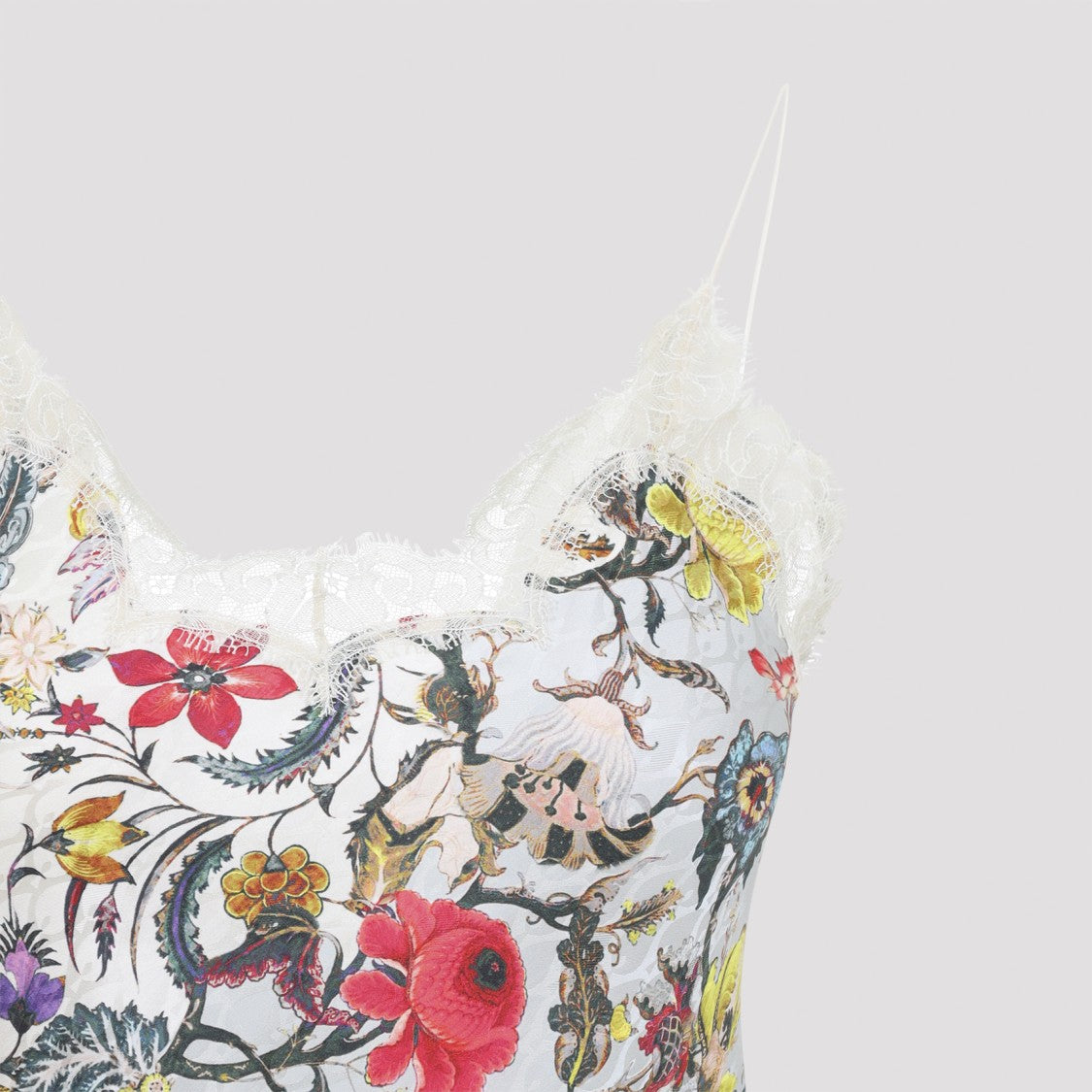 Roberto Cavalli Silk Floral Maxi Dress With Lace Trim